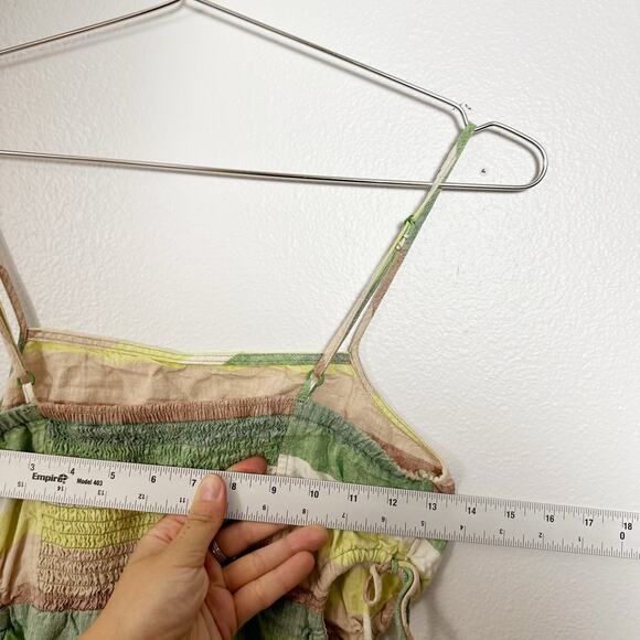 Aerie Side Cut Out Mini Linen Sundress Green Yellow Pink sz S - Picture 12 of 13